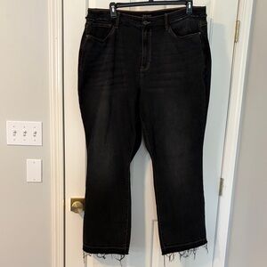 Judy Blue Faded Black Slim Boot Cut Distressed Jeans with Raw Hem